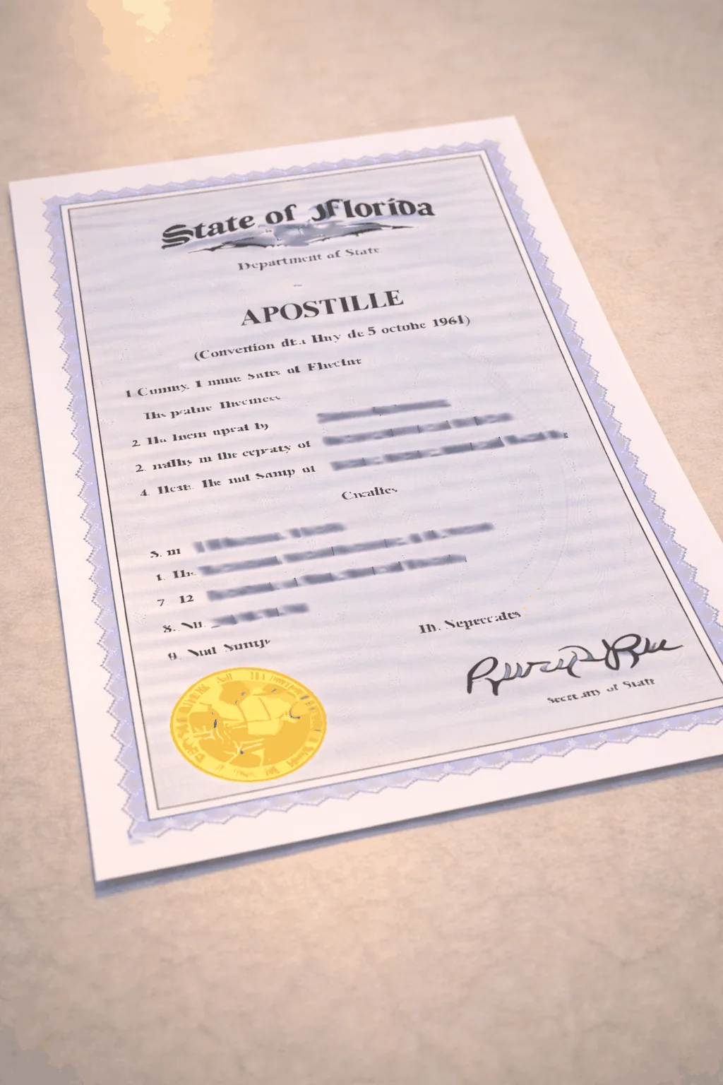 Florida FDLE state background check with apostille seal for Palm Beach County resident applying for foreign visa
