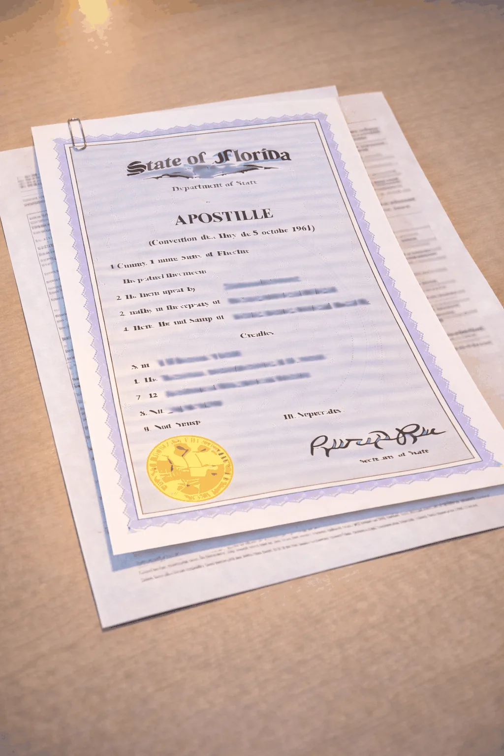 Palm Beach County apostille office authenticating FDLE state background check for international work visa submission