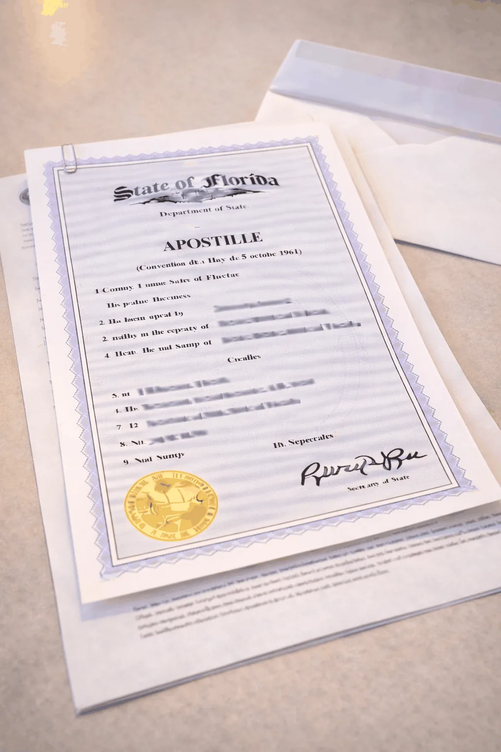 Palm Beach County apostille office processing authorization letter for overseas school enrollment and banking