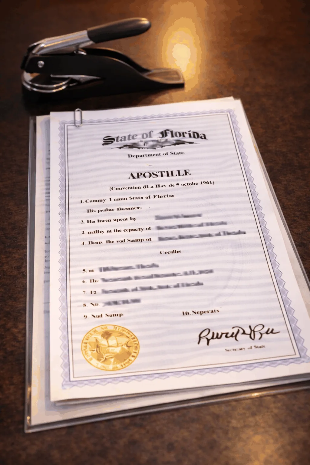 Palm Beach County apostille office processing notarized legal document for international use