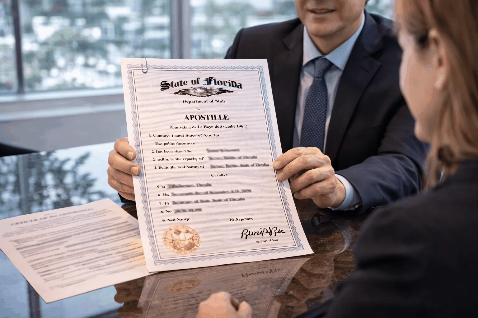 West Palm Beach apostille specialist processing Florida corporate documents for international business transaction