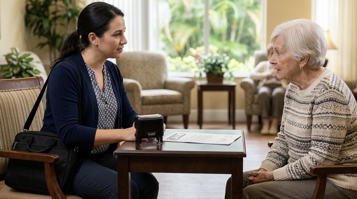 West Palm Beach mobile notary visiting Palm Beach County assisted living facility for resident document notarization